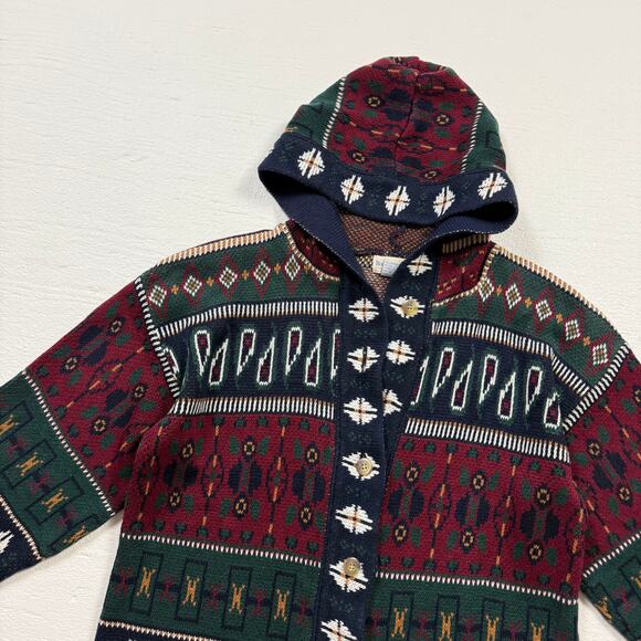 Vintage 80s Boundary Waters Hooded Cardigan Sweater, Size Medium - Picture 2 of 6